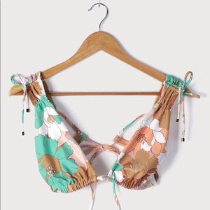 NWT!! Noelle Brown Multi Floral Print Ruched Strappy Bikini Top size small
